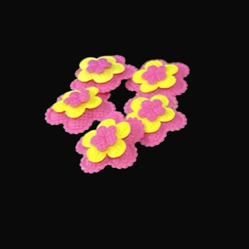 Three Layer Padded Flower Appliques - Pink With Yellow