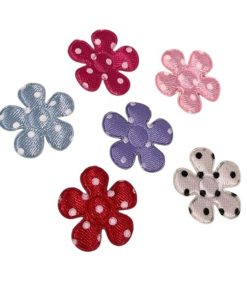 Five Petal Flower Satin Padded Polka Dot Appliques - Mixed Colour