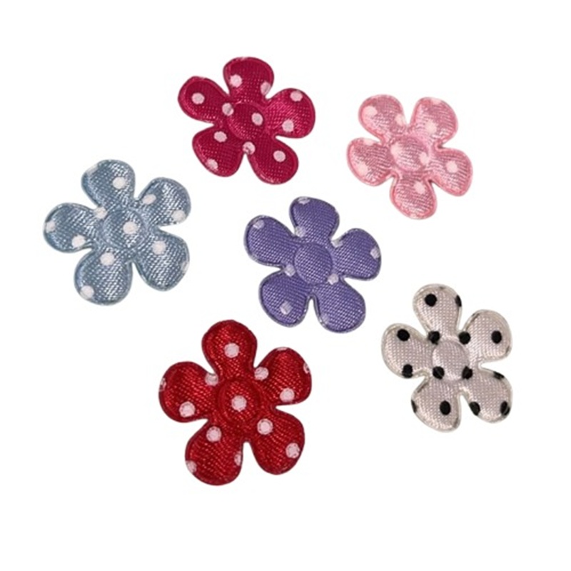 Five Petal Flower Satin Padded Polka Dot Appliques - Mixed Colour