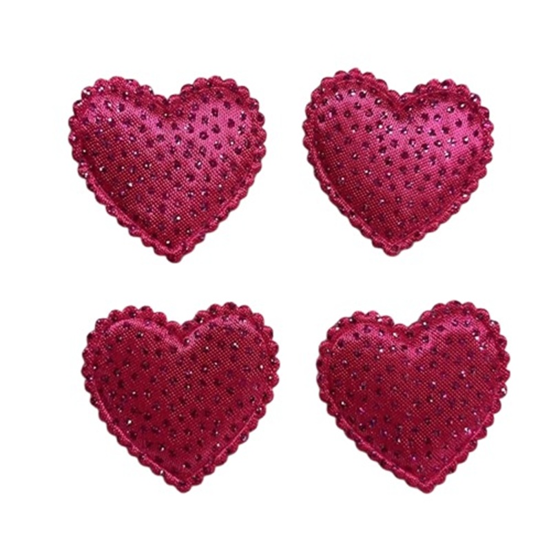 Heart Satin Padded Appliques - Pink