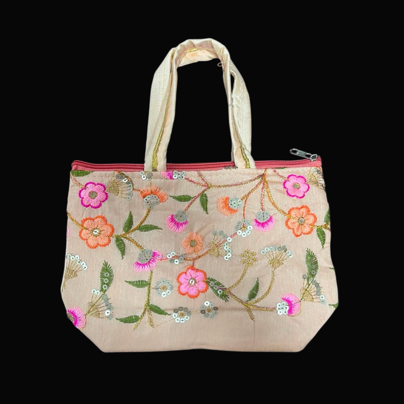 Designer Embroidery Handbag - Peach