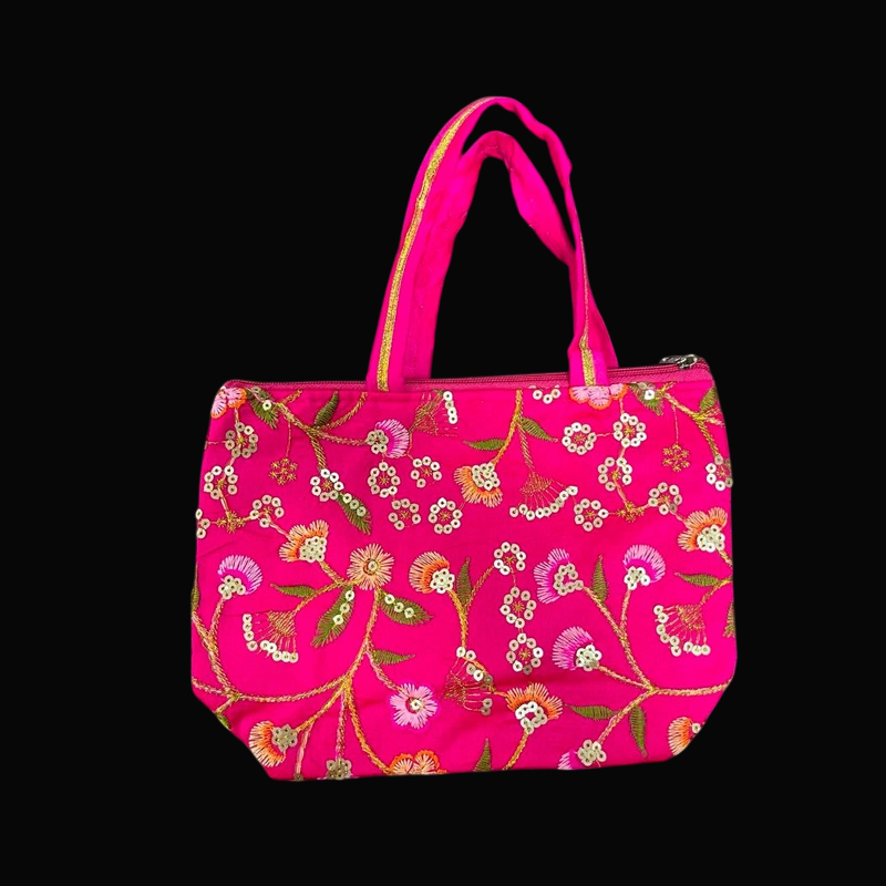 Designer Embroidery Handbag - Dark Pink